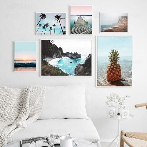 Scandinavian Poster Nordic Ocean Bridge Pineapple Wall Art Canvas Print Seascape Painting Tropical Decoration Picture Home Decor