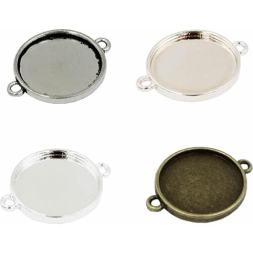 Fit 18mm Single side bezel with Double Ring Alloy Antique Silver Cameo/Glass/Cabochon Frame Settings 50pcs/lot K05163