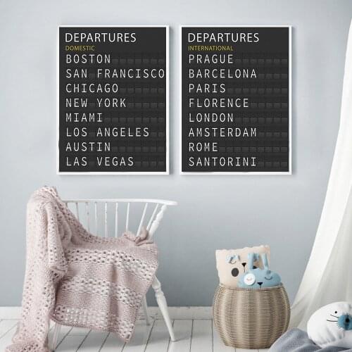 Travel Airport Departures Nordic Poster Train Station Quotes Wall Art Canvas Painting New York San Francisco Picture for Living