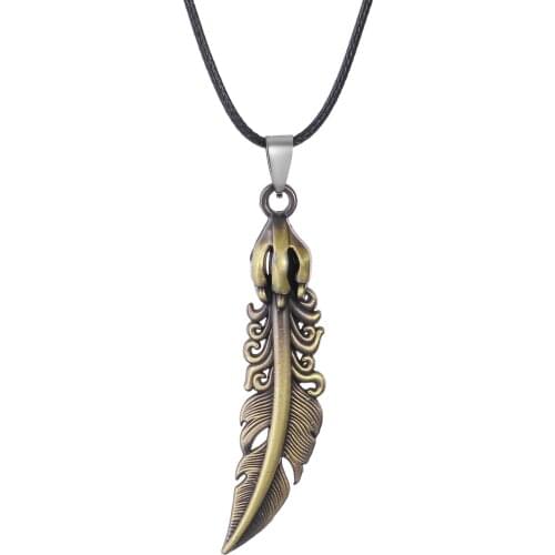 Retro vintage bronze feather necklace men and women punk pendant alloy choker anime suspension Jewelery steampunk chain gift