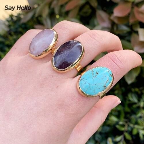 SAY HELLO Boho Adjustable Rings for Women Geometric Natural Stone Pure Handmade Inlaid Finger Knuckle Rings Jewelry Ringe K2973
