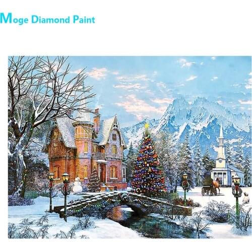 Old Castle Under the Snow Mountain Diamond Painting Round Full Drill Christmas Scenic DIY Mosaic Embroidery 5D Cross Stitch Gift