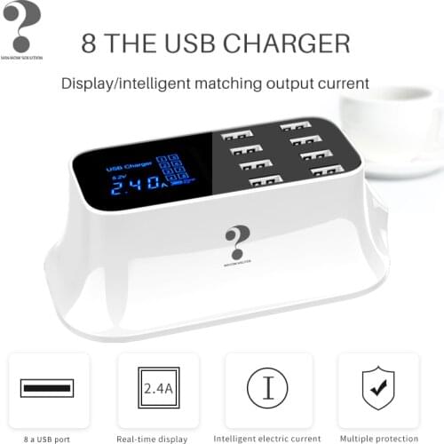 Smart 8-port 40W usb mobile phone charger USB LCD adapter LED screen digital product universal smart battery charge carregador