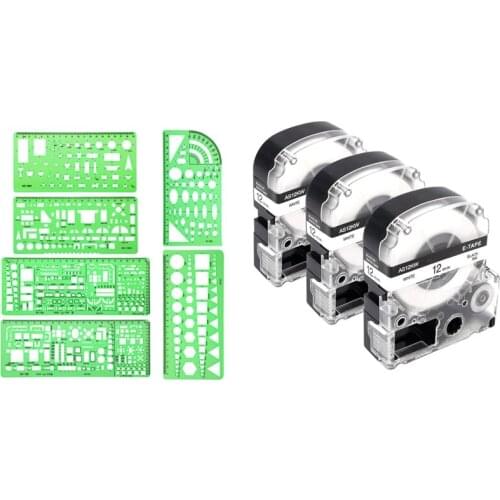3Pcs 12Mm Label Maker Tape Label Maker For Epson/Kingjim Printer With 6Pcs Measuring Templates For Office And School
