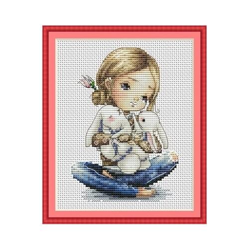 The girl holding a rabbit (2) Counted Cross Stitch 11CT 14CT 18CT Cross Stitch Kits Embroidery Needlework Sets