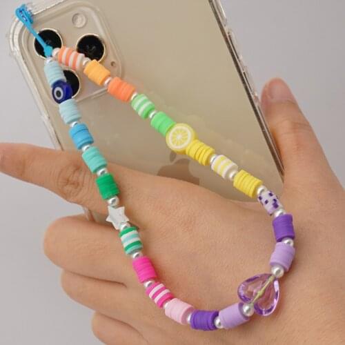 Beaded Mobile Phone Chain Retro Gradient Soft Pottery Pearl Acrylic Transparent Cord Strap Non-slip String Chain Holder