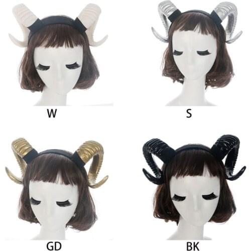 Gothic Halloween Women Girls Headband Sheep Horn Forest Animal Cosplay Costume Hair Hoop Demon Evil Plastic Party Photo Props