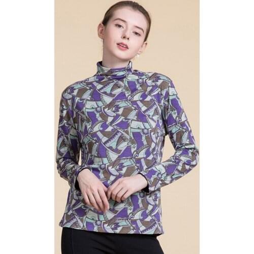 100% Pure Wool High Necked Wool Womens Jacket Double Woollen Sweater Large Size Printed Knitted Sweater For Ladies