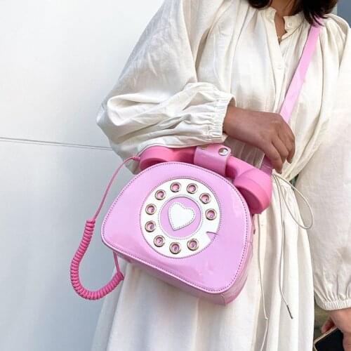 Women Girl Telephone Shaped Shoulder Bag PU Leather Shopping Street School Crossbody Satchel Tote Purse High Quality and New
