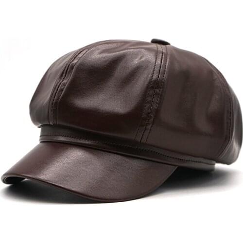 Womens Hats Pu Leather Beret Hat Winter Hats Men Painter Newsboy Cap Male Vintage Beret Female Black England Style Hat