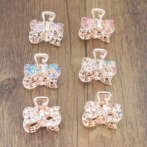 Women Vintage Crystal Hair Pins Fashion Rhinestone Mini Butterfly Crown Hair Claw Clips Retro Wedding Hair Jewelry Accessories