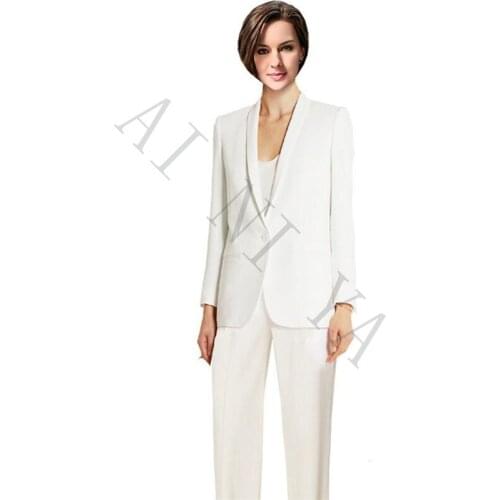 Jacket+Pants Womens Business Suits Blazer Ivory Female Office Uniform Formal Ladies Trouser Suit Single Breasted Custom Made