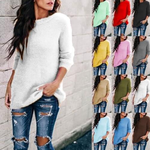 S-5XL Autumn Plush Pullover Top Long Sleeve Women O-Neck Solid Color Casual Big Size Loose Comfortable Jumper Streetwear Female