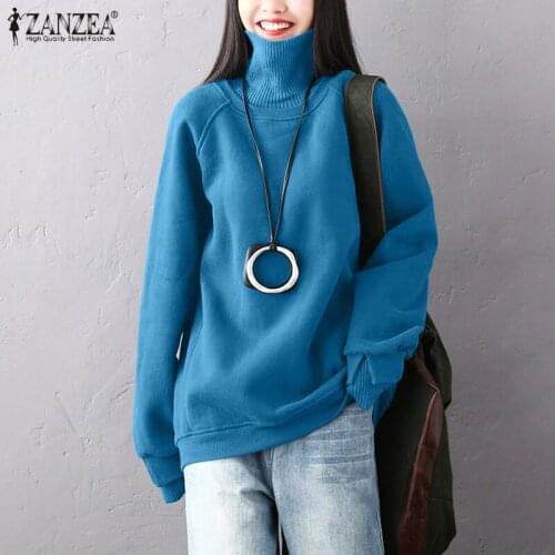 Womens Casual Sweaters ZANZEA Fashion Patchwork Loose Pullovers Lady Chic Oversize Sweater 2021 Fashion Solid Turtleneck Jumpers
