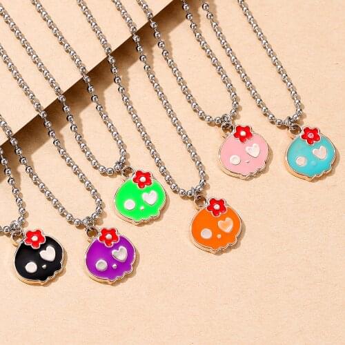 Lost Lady Creative Colorful Enamel Necklace Fashion INS Hip Hop Style Skull Lady Necklace Alloy Jewelry Wholesale Direct Sales