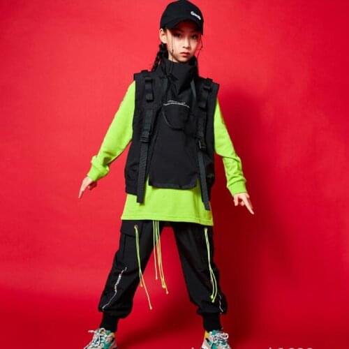 Kids Hip Hop Clothing Sweatshirt Top Tactical Cargo Pants Sleeveless Jacket Vest for Girls Boys Jazz Dance Costume Clothes Wear