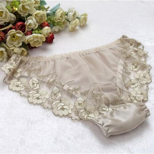 1 PC 100% Silk Womens Sexy Lace Underwear Briefs Lingerie Panties M L XL MS013