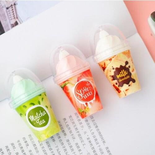 1 Pcs Milk Tea Cup Shape Plastic Correction Tapes Ice Cream Corrector Korean Stationery Students School Supply