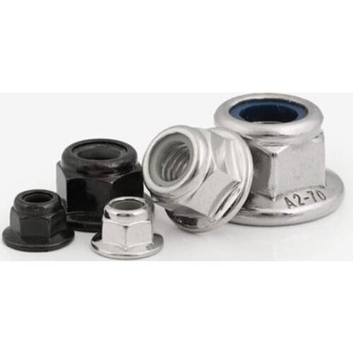 2-50pcs M3 M4 M5 M6 M8 Black Carbon 304 A2-70 Stainless Steel Hex Flange Nylon Insert Lock Nut Self-locking Nylock Locknut