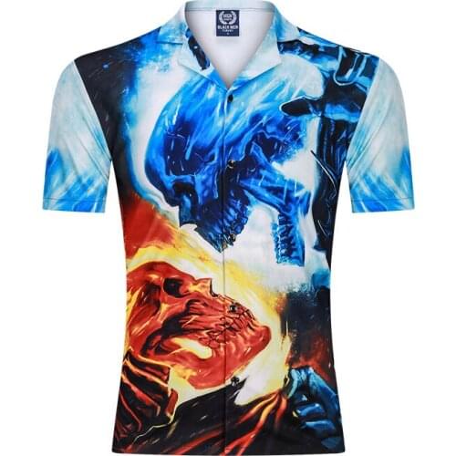 2021 Casual Printed Shirt Men Skull Beach Shirt Fashion Loose Short Sleeve Summer Shirts Streetwear Vintage Blouse Men Clothing