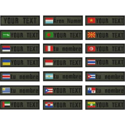 Army green background national flags 10X2.5cm Embroidery Custom Name Text Patch Stripes badge Iron On Or Velcro Backing Patches