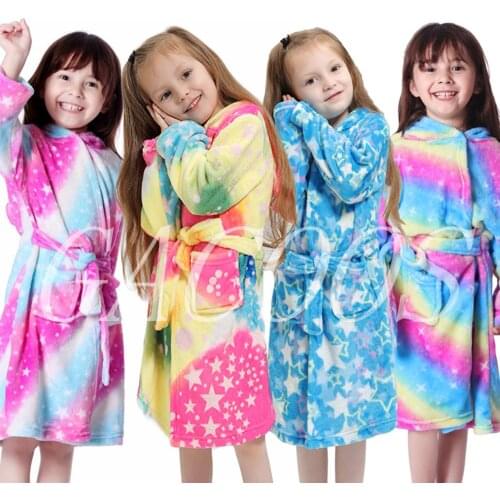 New Autumn Winter Hooded Children Bathrobe Kids Unicorn Bath Robe Boys Girls Animal Pyjamas Kids Long Sleeve Cartoon Towel Robe