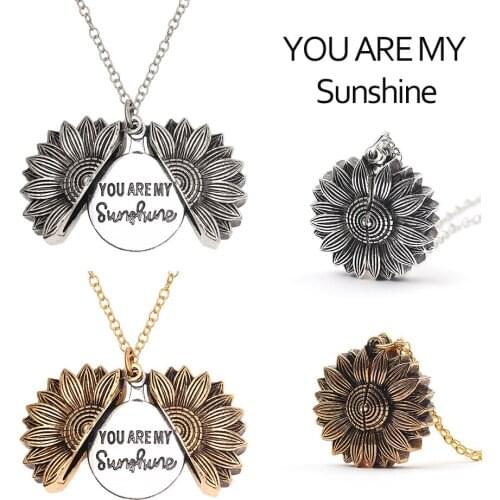 Free Dropshipping Custom You are my sunshine Necklace Open Locket Sunflower Pendant letter Necklaces for Valentines day Jewelry