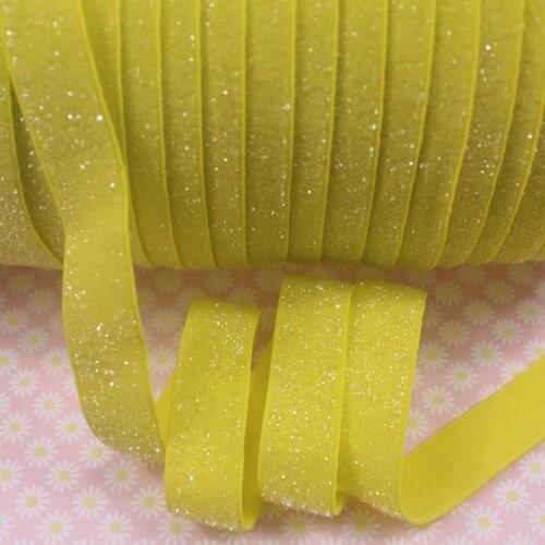 5/8" M-9(1) yellow frosted glitter velvet elastic ribbon for hair accessories material, 50 yards/lot/color