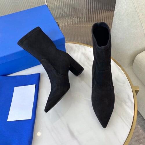 Elastic Socks Boots Women Chunky Heel Woman Shoes Pointed Toe Botines Mujer Autumn And Winter High Heels Slip-On Ladies Shoes