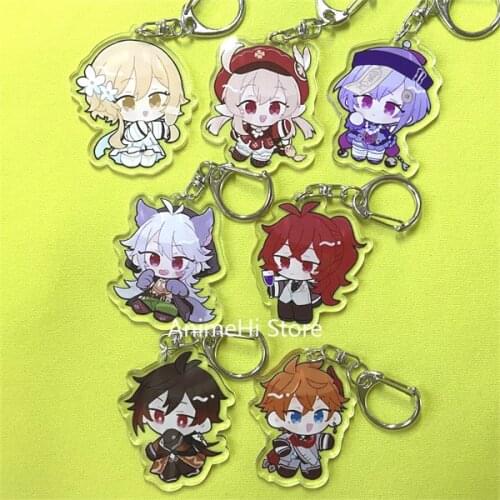 Game Genshin Impact Keychain Figure Lumine Klee Qiqi Razor Diluc Tartaglia Zhongli Acrylic Keyring Bag Pendant for Gift