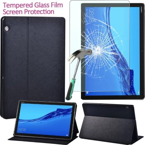 Tablet Case for Huawei MediaPad M5 Lite 10.1"/M5 10.8" PU Leather Cover Case Flip Protective Case+Tempered Glass Protective Film