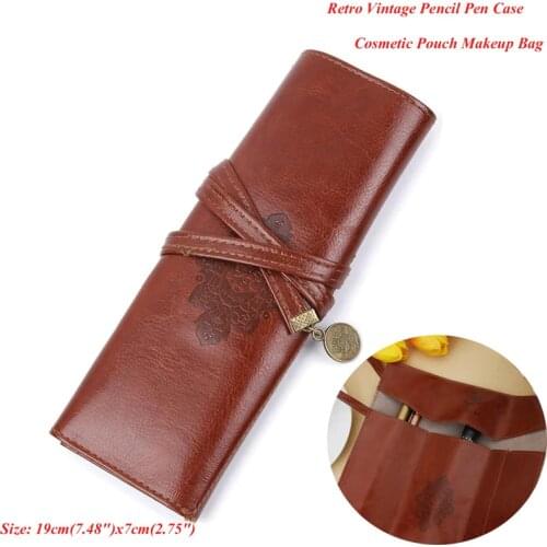 Trendy Retro Vintage Pencil Case Bag Cosmetic Pouch Pocket Portable School Supplies PU Leather Pen Organizer Bag Drop Ship