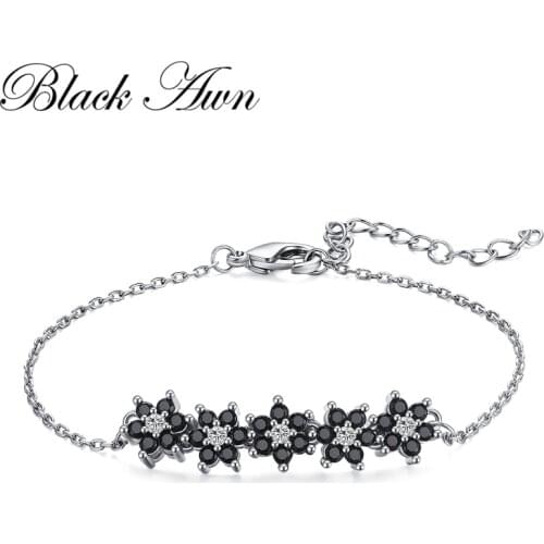 BLACK AWN Hot Flower 925 Sterling Silver Charm Bracelet Women Wedding Jewelry S005