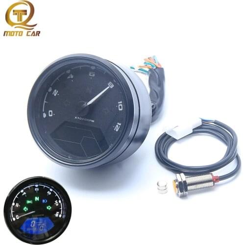Motorcycle Digital Speedometer Odometer LCD Screen Tachometer Meter Moto Oil 12V Backlight for 1-4 Cylinders Circular Instrument