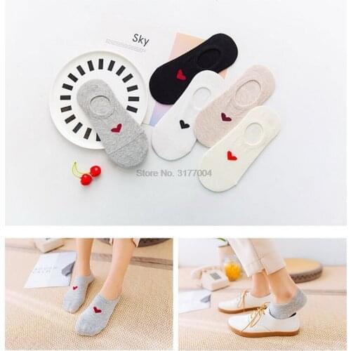 DHL 100set 5Pairs/set Spring Summer Wear Cute Heart Shape Cotton Low Ankle Invisible Sock Slippers Girls Comfortable Socks