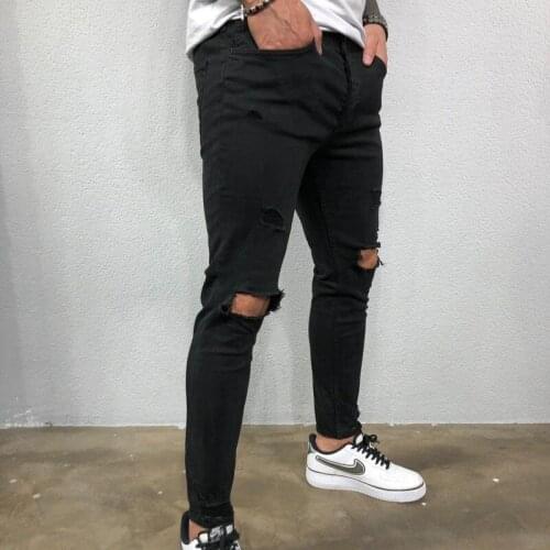 Sexy Skinny Jeans Men Ripped Slim Elasticity Trousers Blue Classic Locomotive Hole Denim Jeans Pencil Jeans Pants Men