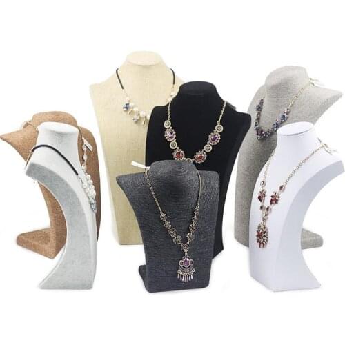 Flannel/Burlap Mannequin Jewelry Necklace Display Holder Neck Bust Stand Showcase Show Decorate Jewelry Storage Display Stand