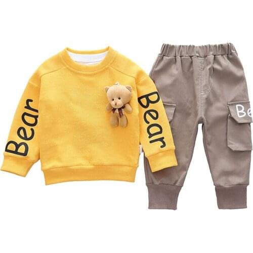 Baby Clothing Sets Boys Girls Outfits Infant Cartoon Bear Long Sleeve Pullover +Pants 2Pcs Toddler Letter Print Clothes Suit