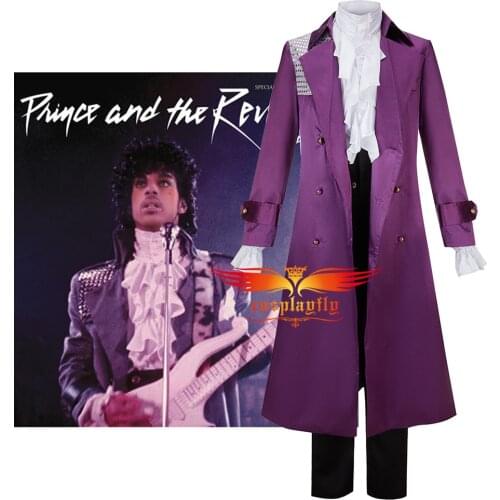 Anime Musical Rock Opera Purple Rain Men Cosplay Costume Adult Man Outfits Medieval Lavender Trench Pants Blouse Halloween Cos