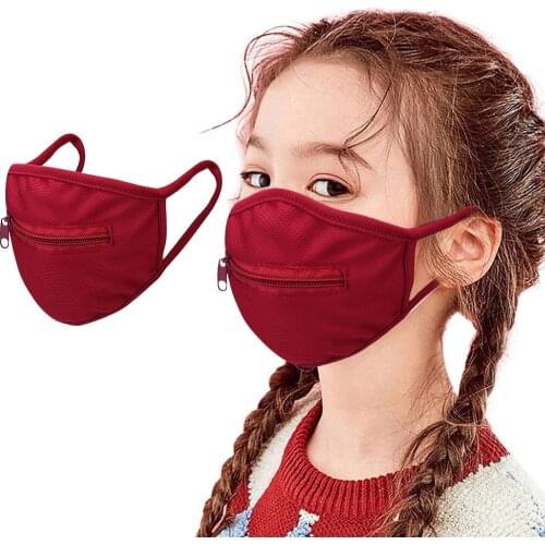 Child Face Mask With Zipper For Drinking Eating Funny Cotton Fabric Washable Mask For Kids Girls Boys Back School Decoration