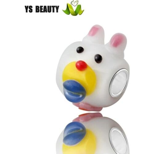 Cute little white Rabbit glass beads 925 silver core beads charm beaded bracelet made for girls fashion original charm bracelets