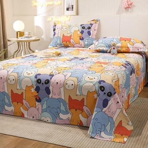 Cute Cartoon Animals Print Bed Sheet 100% Cotton Adults Kids Single Bedsheets Dinosaur Checks Couvre Lit Home Bedding JF011