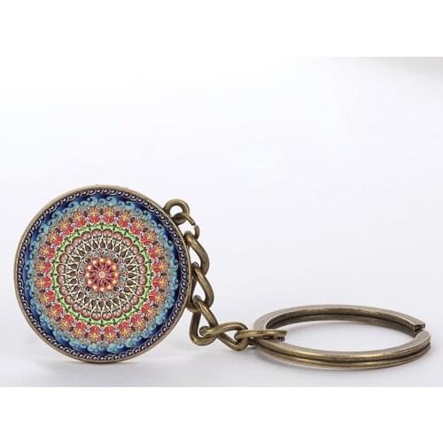 Fashion Mandala Pendant Keychain Yoga Chakra Art Keychain Zen Religious Key chain Charms Glass Cabochon Key Ring Jewelry gifts