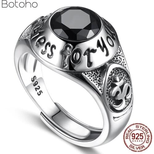 Mens Adjustable ring Pure 925 Sterling Silver color Ring Retro smooth face Middle East popular Domineering Ring for man Bless
