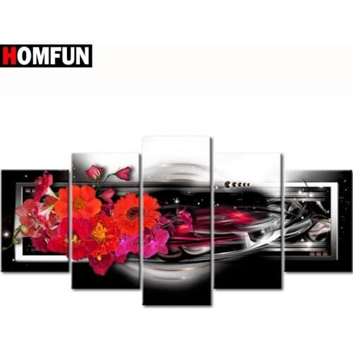 HOMFUN 5pcs Full Square/Round Drill 5D DIY Diamond Painting "Orchid peony lily" Multi-picture Combination Embroidery 5D Gift