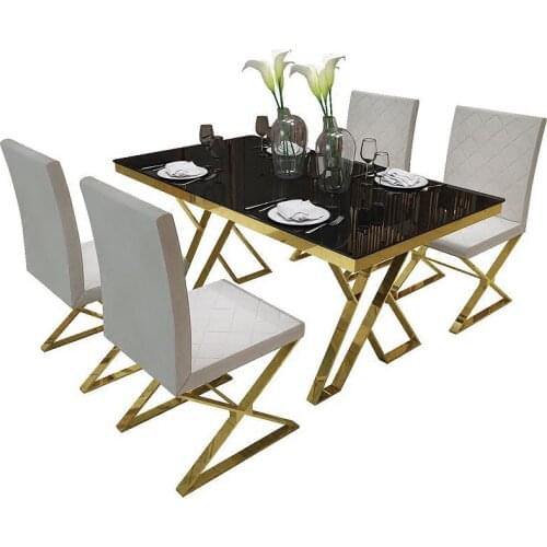 Stainless steel Dining Room Set Home Furniture minimalist modern marble dining table and 6 chairs mesa de jantar muebles comedor