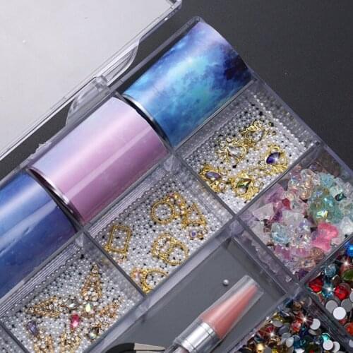 21 Grids Nail Art Stickers Decoration Multi Shapes with Dual-ended Dotting Pen Tweezers Set Nails Ornaments Manicure Tips