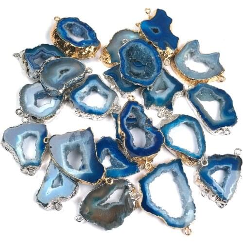 Natural Stone slice Agates Pendants irregular shape Double hole connector for Jewelry Making DIY Necklace Bracelet Accessories