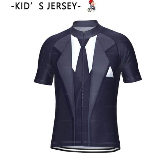 Raudax New Cute Kids Suit and Tie Short Sleeve Breathable Cycling Jersey Soft Breathable Summer Bicycle Child Cycling Clothing