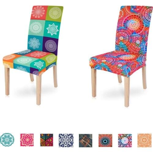 Dining Chair Cover Spandex Elastic Pastoral Mandala Print Modern Slipcovers Furniture Covers Kitchen Wedding Hotel 1PC